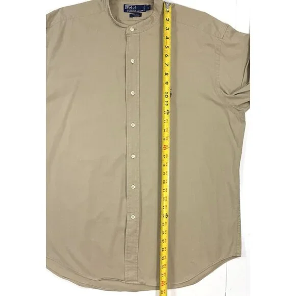 Vintage Polo Ralph Lauren Shirt Mens Size Large Postboy Band Collar Khaki 90s
